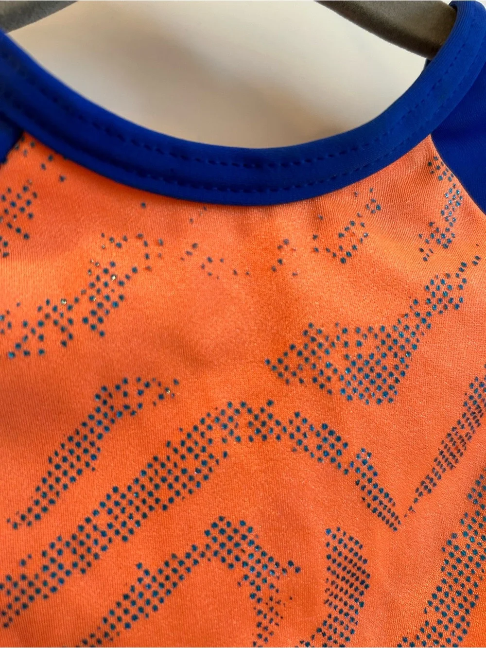 GK Elite Orange & Royal Blue Tiger Print Leotard - CM Child’s Medium